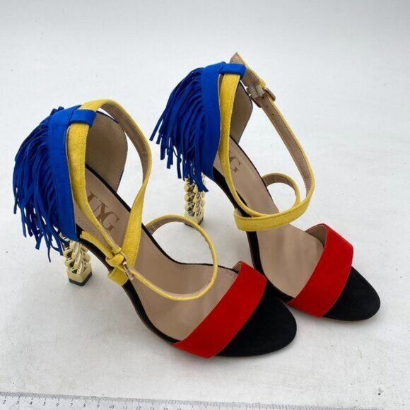 Women's Fringe Heels Ankle Strap Faux Suede Chunky Heel Shoes - Picture 3 of 6